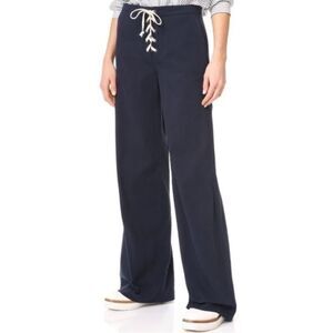 SPLENDID Pants Womens Small Navy Twill Lace Up Front Wide Leg Pant NWT
